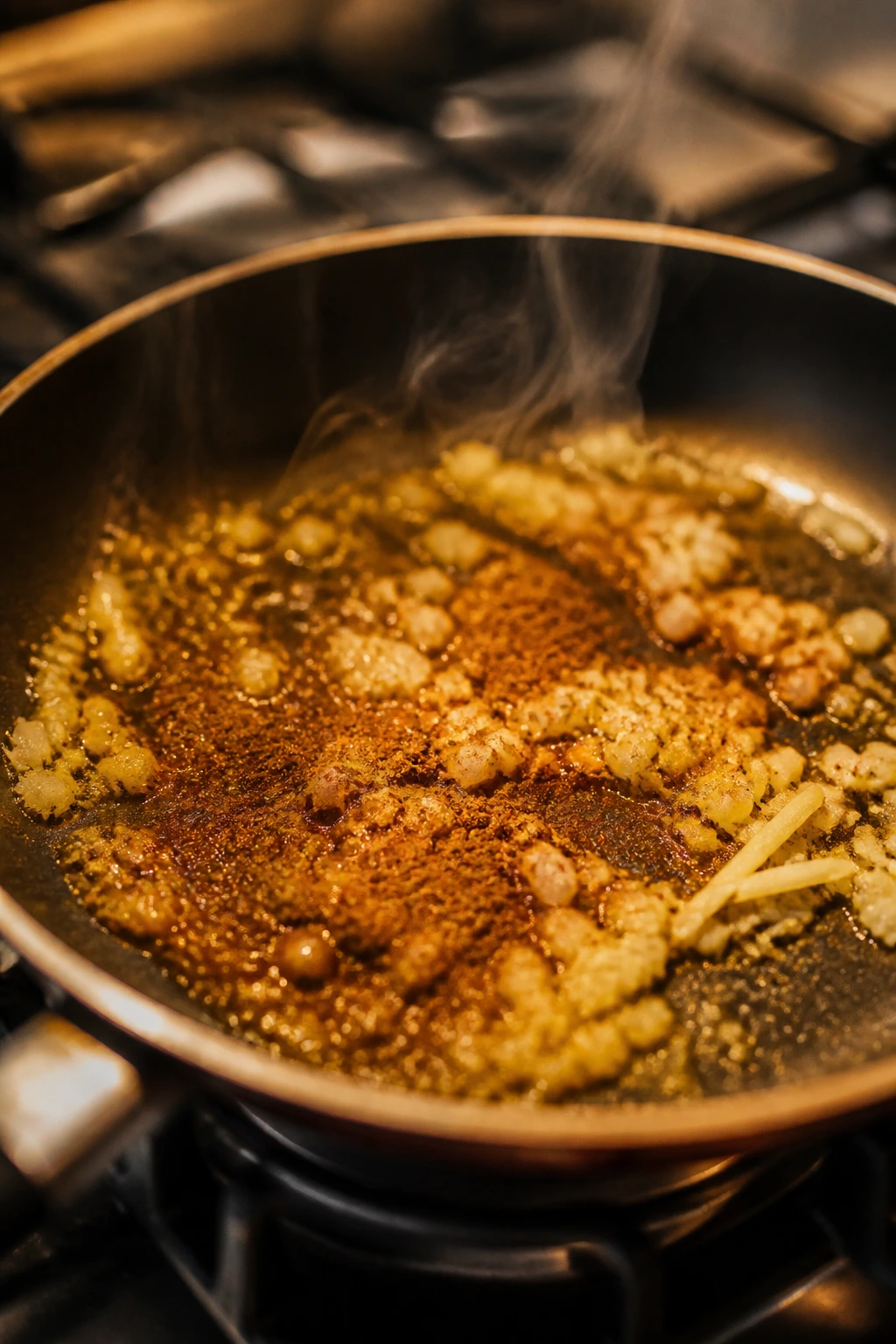 Spices blooming in oil to boost curry flavor