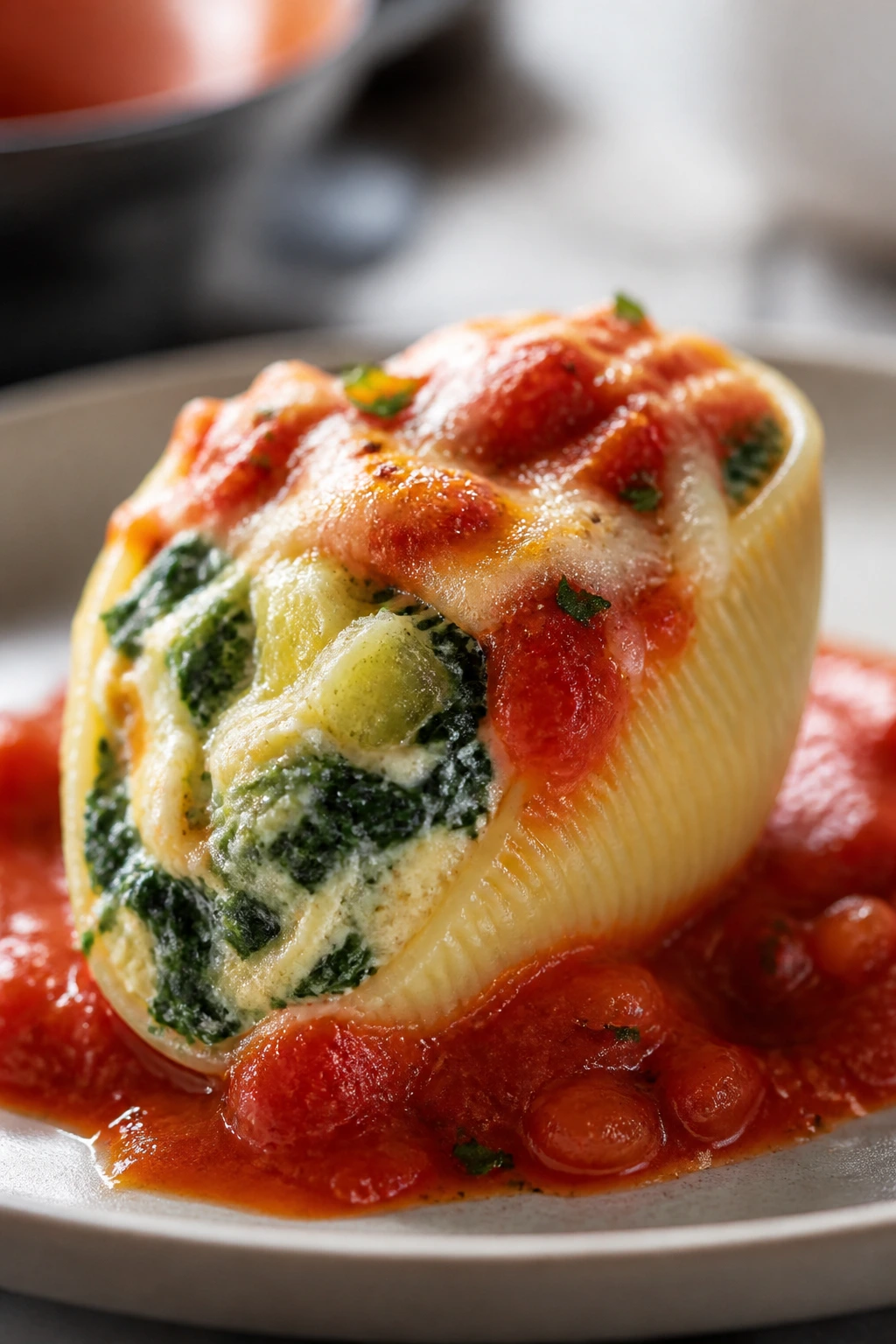 Spinach-artichoke stuffed shell with marinara