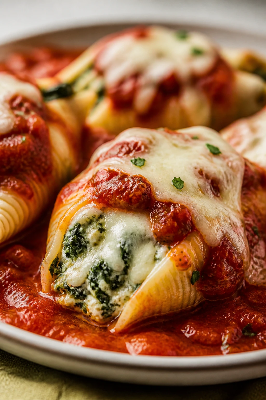 Spinach and ricotta stuffed shells with marinara.