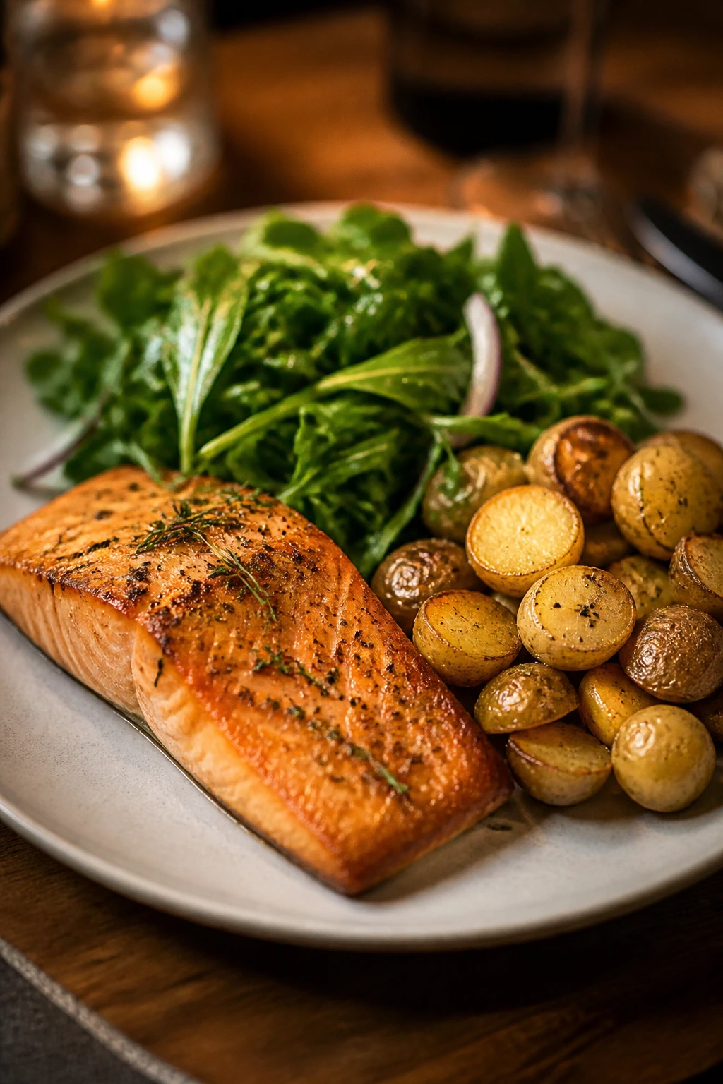 Balanced plate with protein, starch, and greens for Sunday dinner.