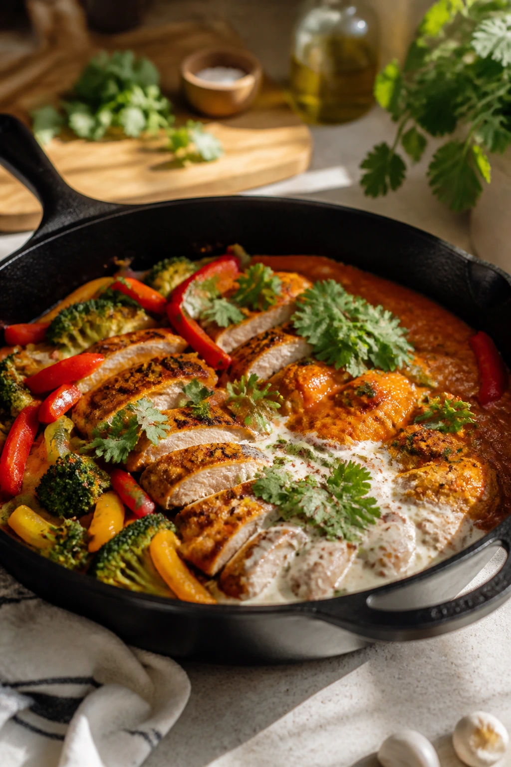 Skillet dish showing color variations in a home kitchen