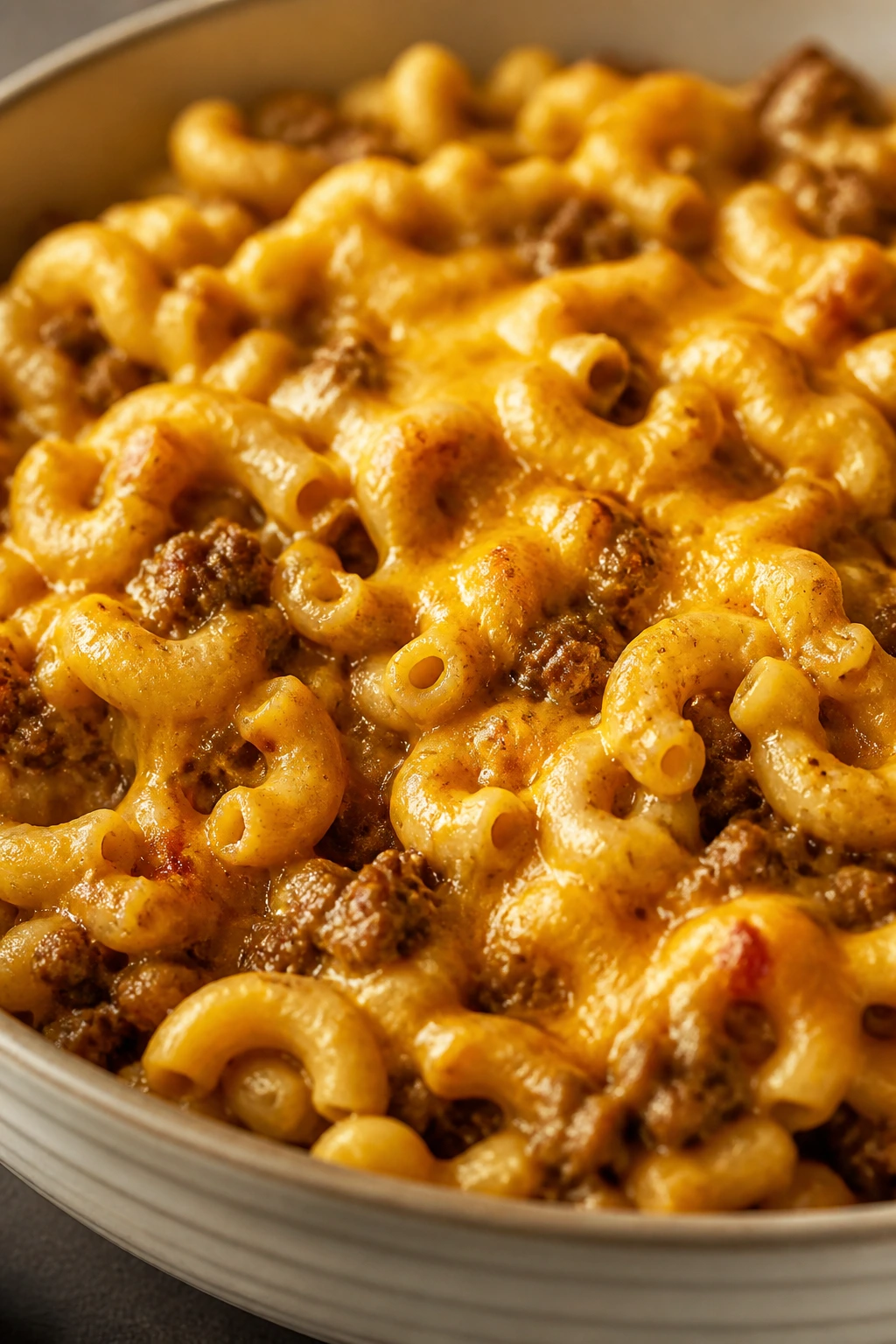 Creamy taco mac and cheese in a bowl