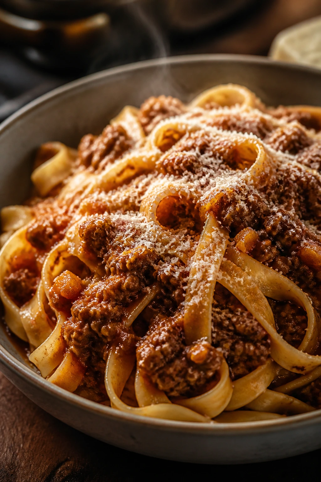 Tagliatelle with bolognese for two on a plate