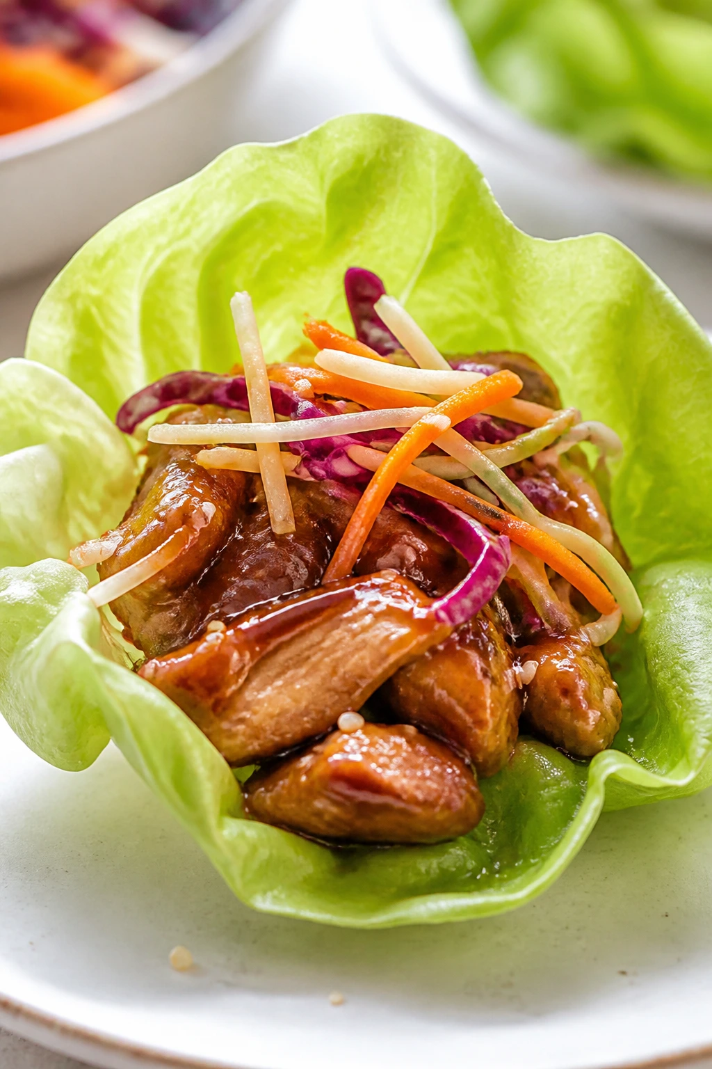 Lettuce wrap with teriyaki chicken and crunchy slaw