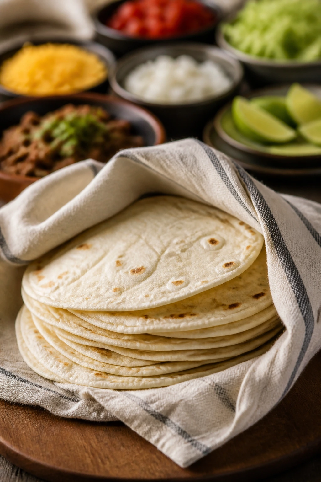 Stack of warm tortillas ready to serve