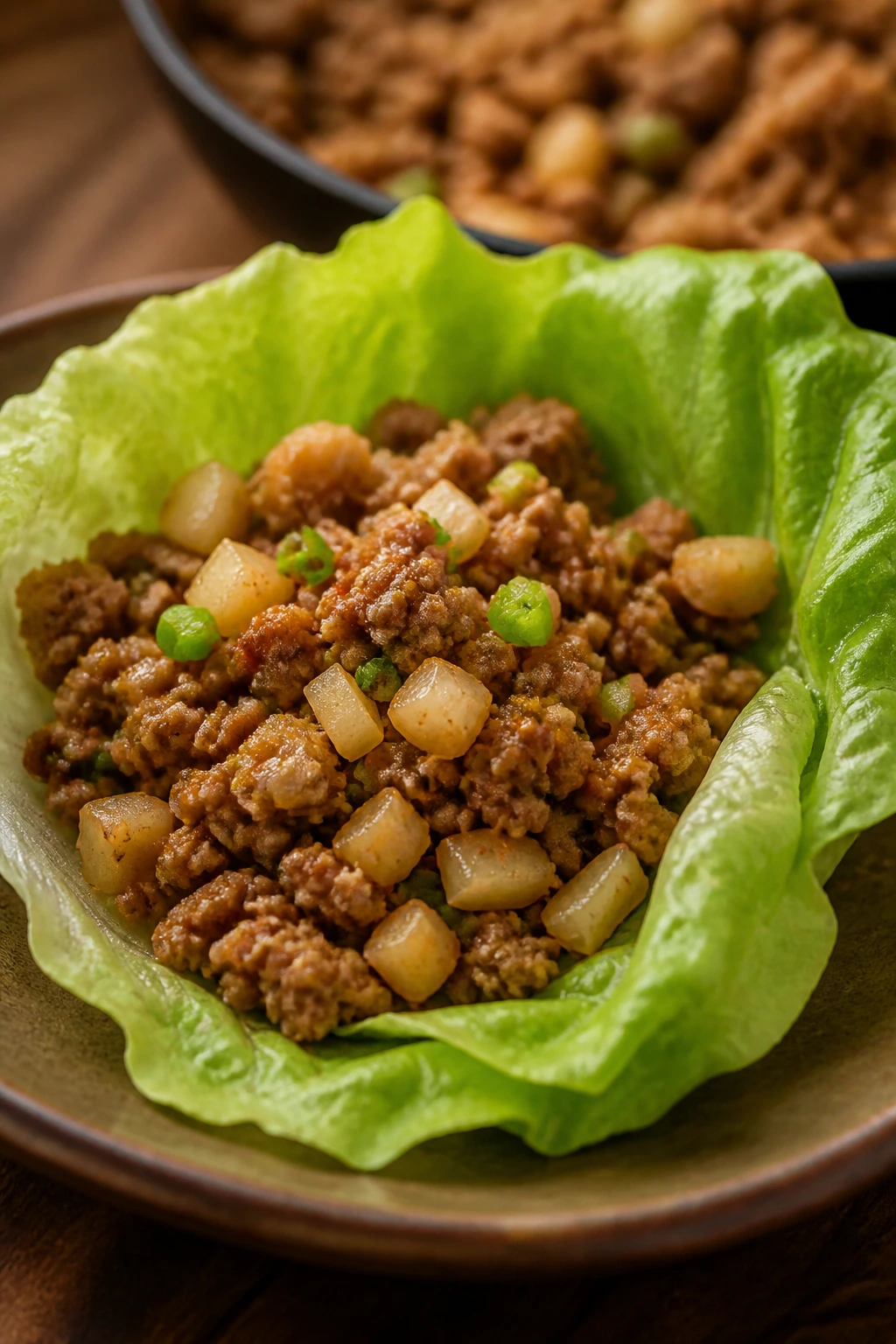 Close-up of turkey lettuce wrap on plate