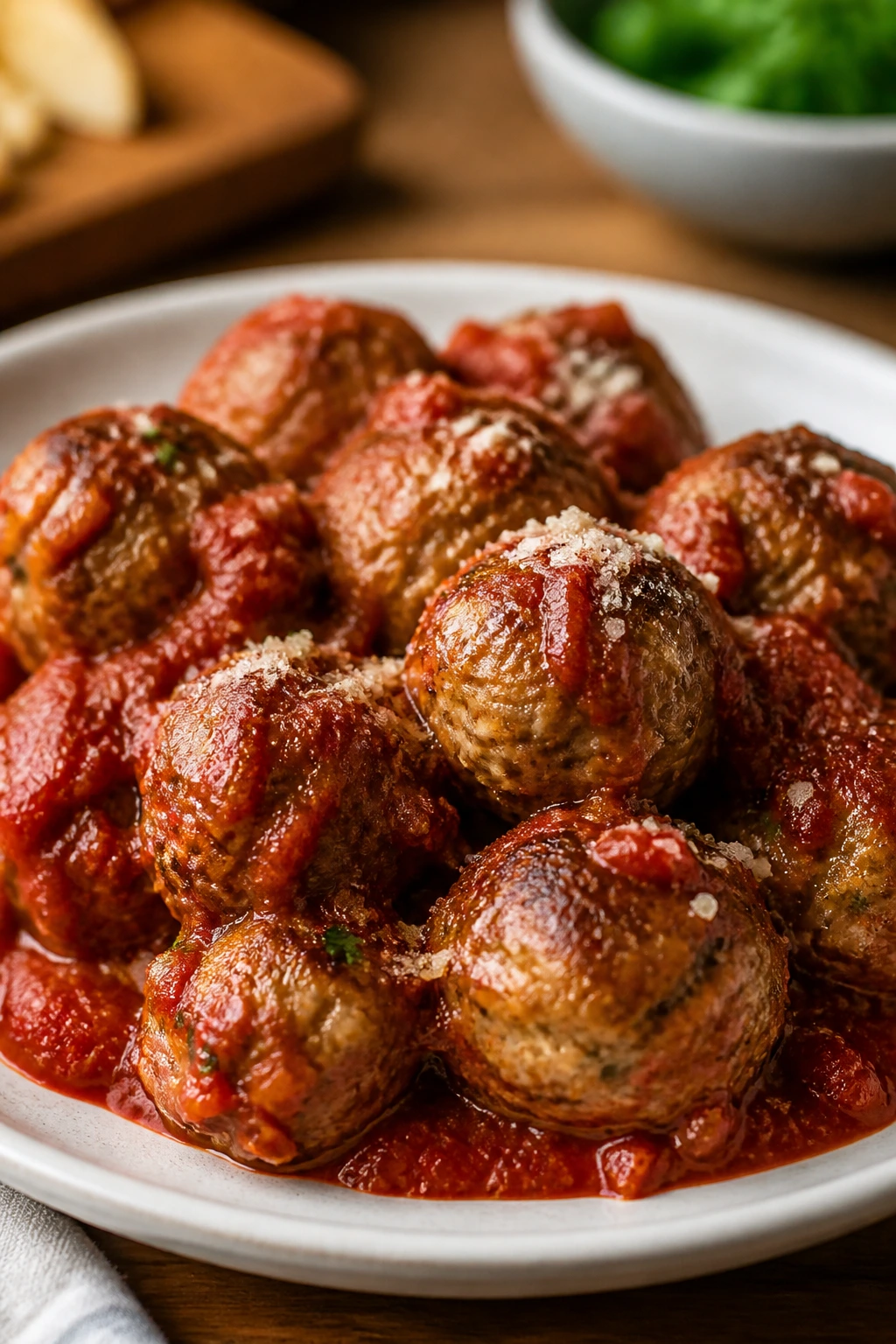 Turkey meatballs in marinara sauce on plate