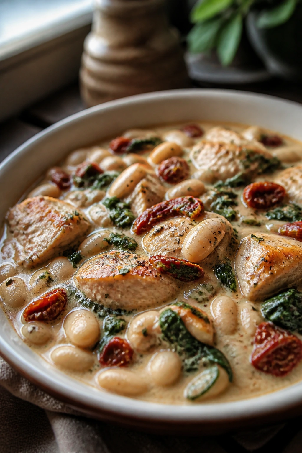 Creamy Tuscan chicken with white beans and spinach