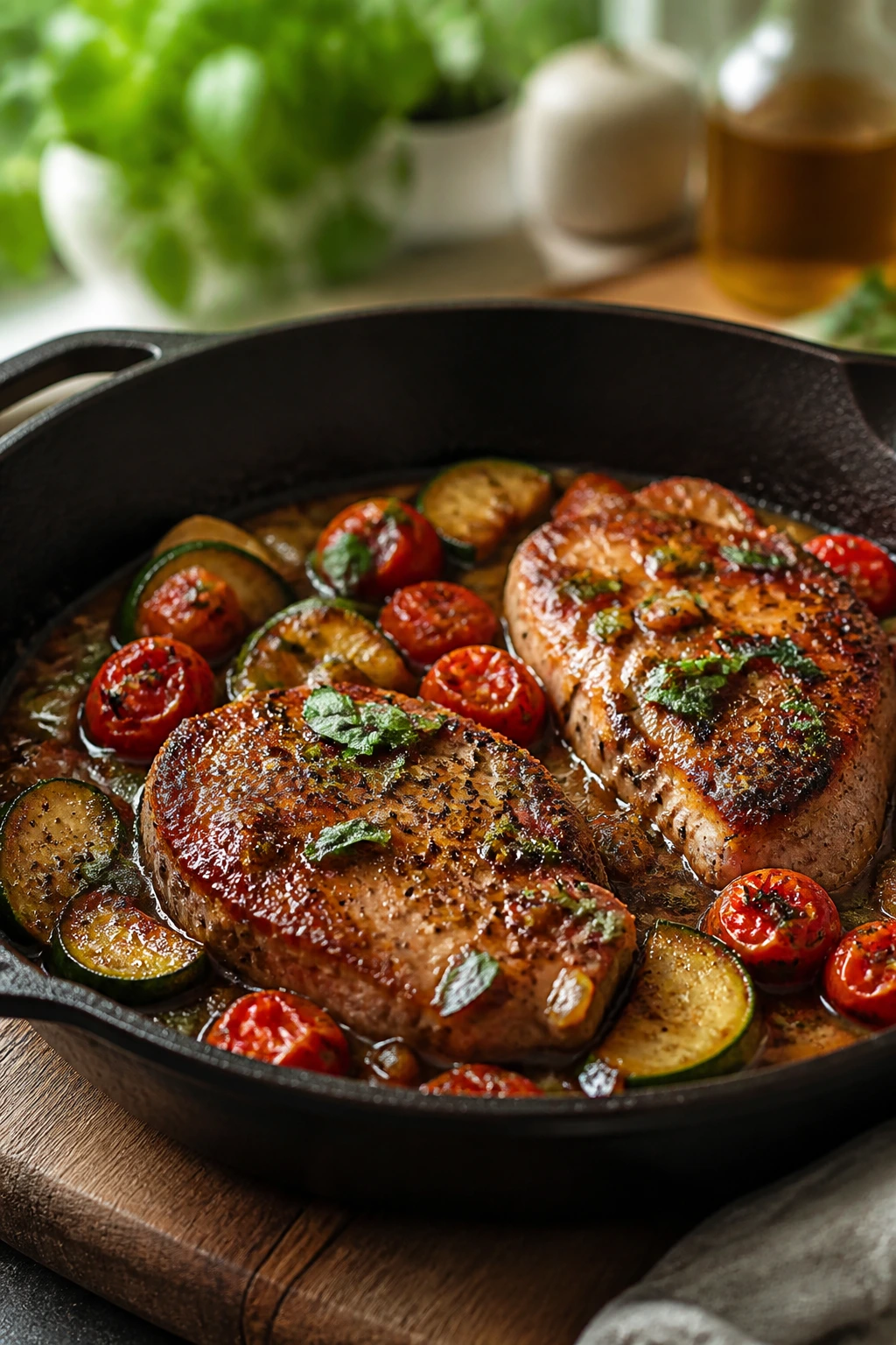 Two-serving skillet dinner in a cast-iron skillet