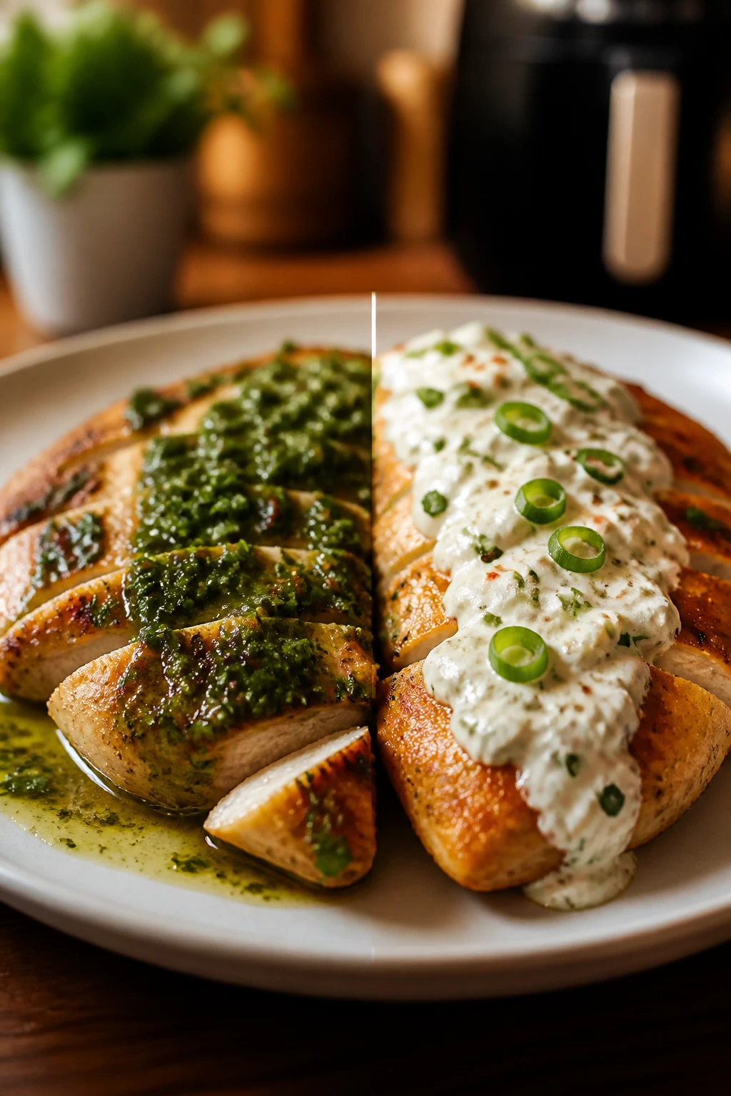 Split-plate showing two flavor variations