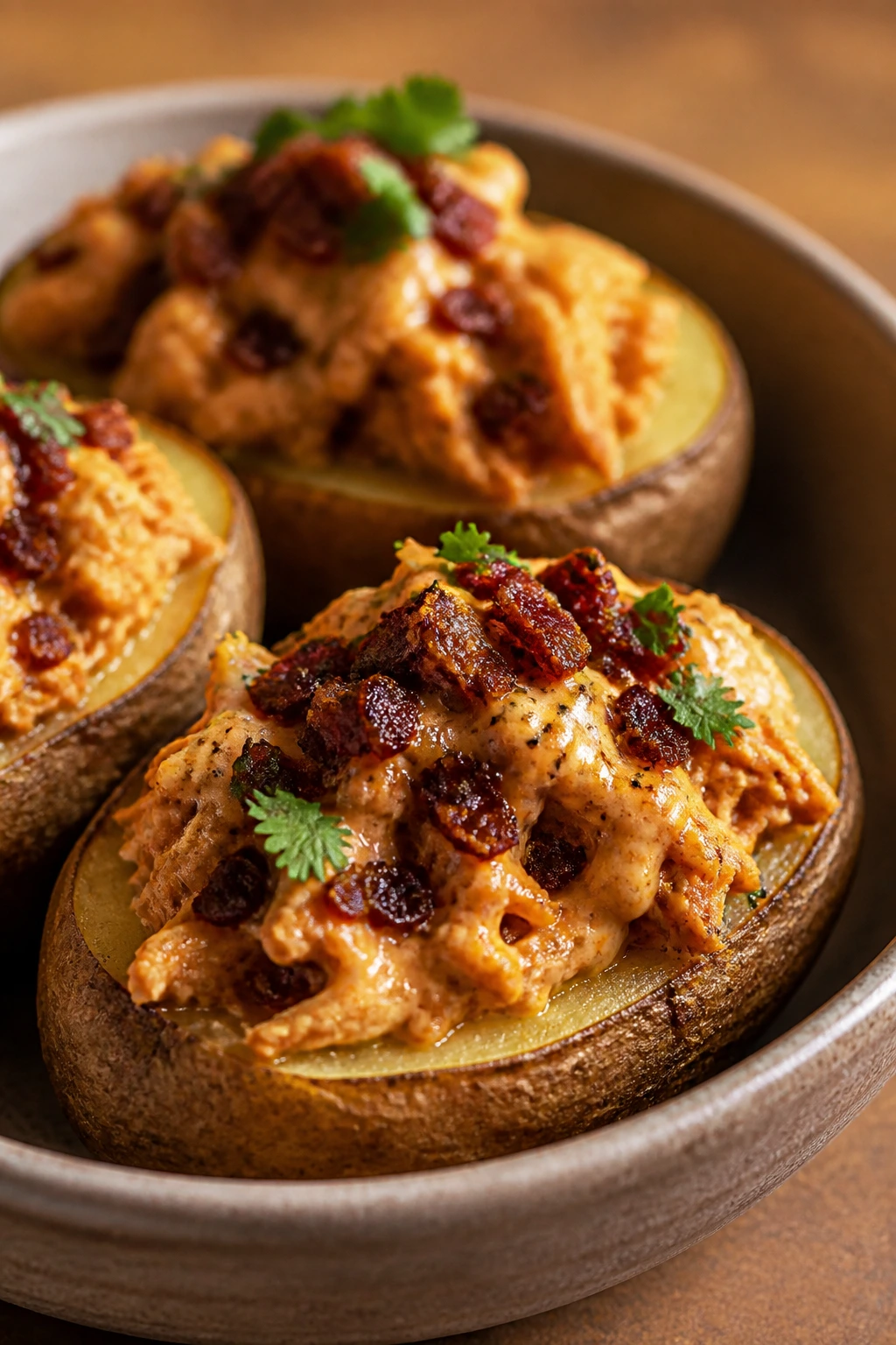 Chipotle turkey stuffed potato variation with smoky sauce