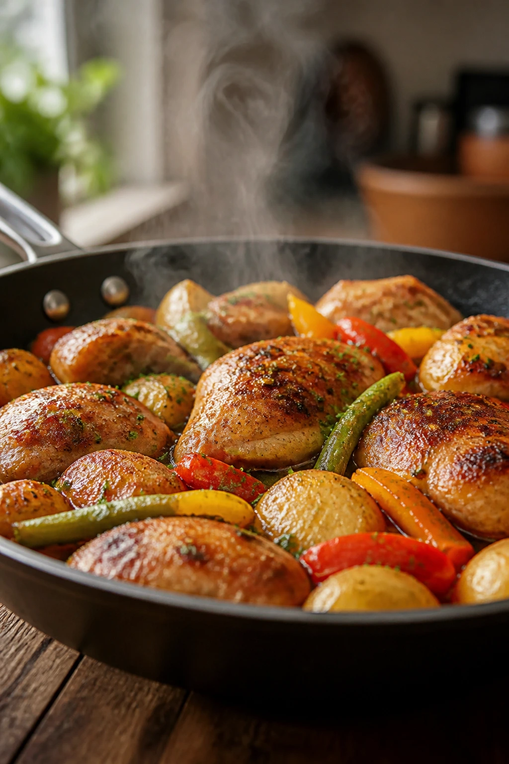Close-up of a simple weeknight skillet dinner showing comforting, solid flavors