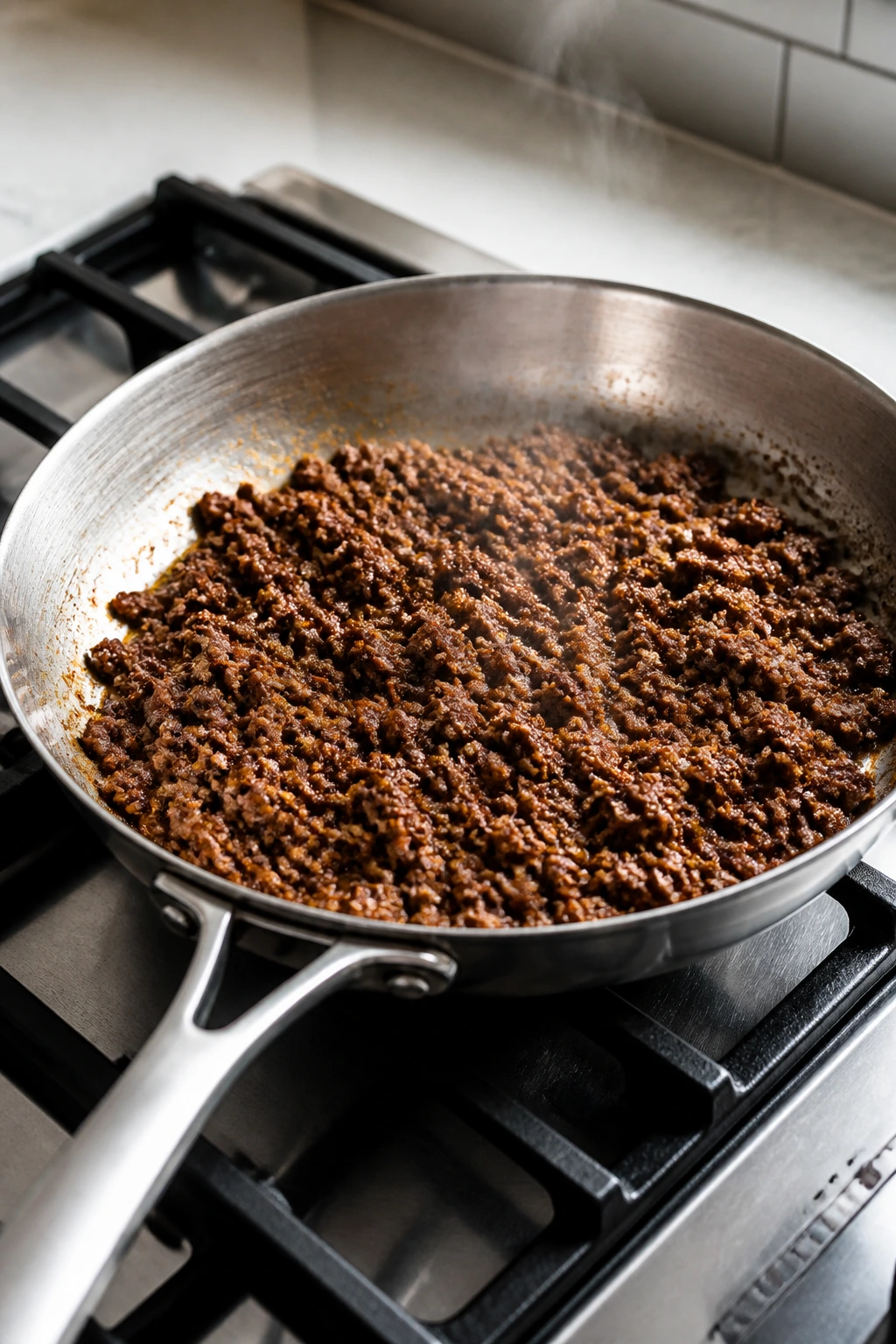 12-inch skillet browning beef as essential taco equipment