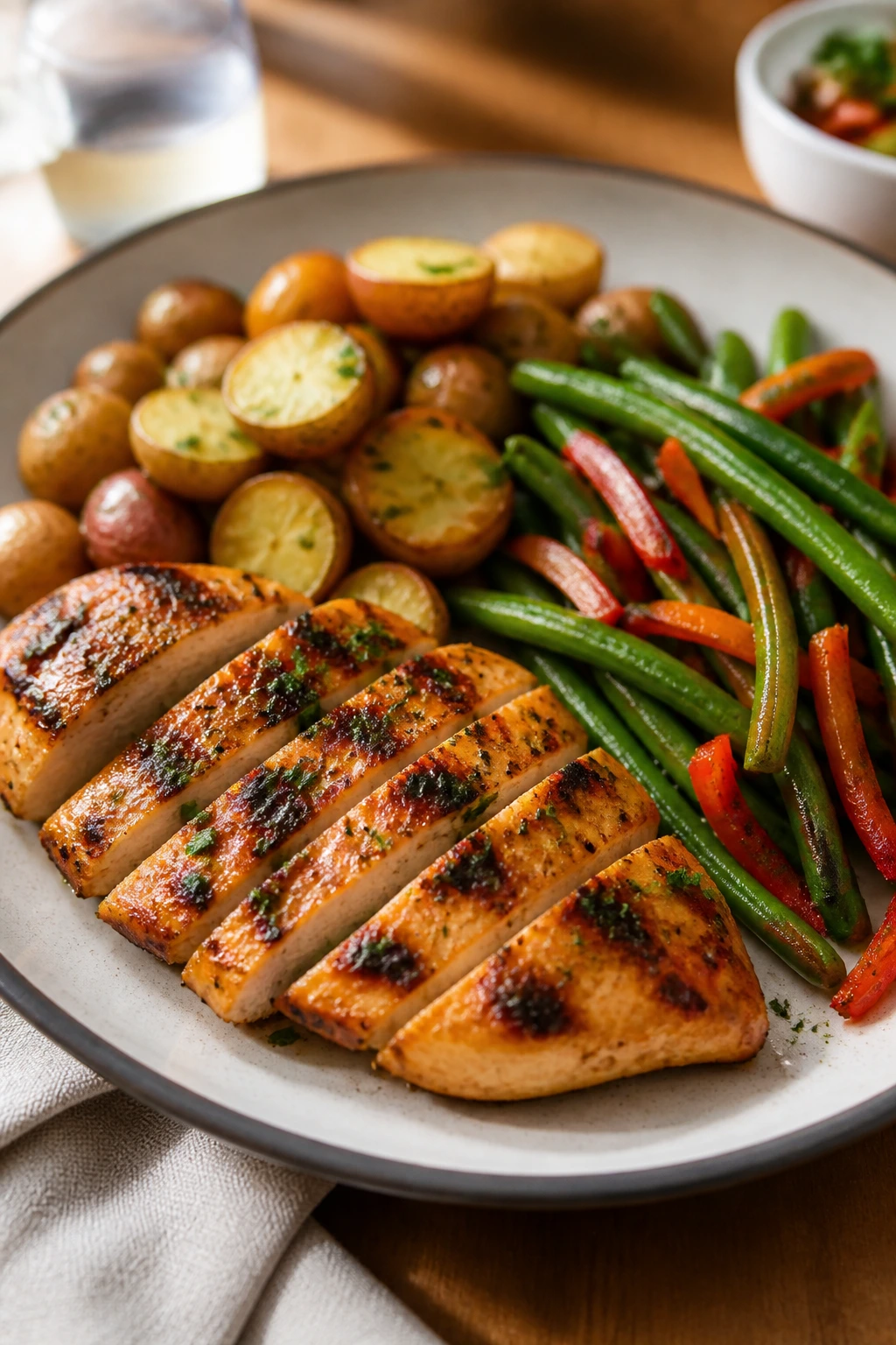 Plate of a complete quick dinner in a home kitchen