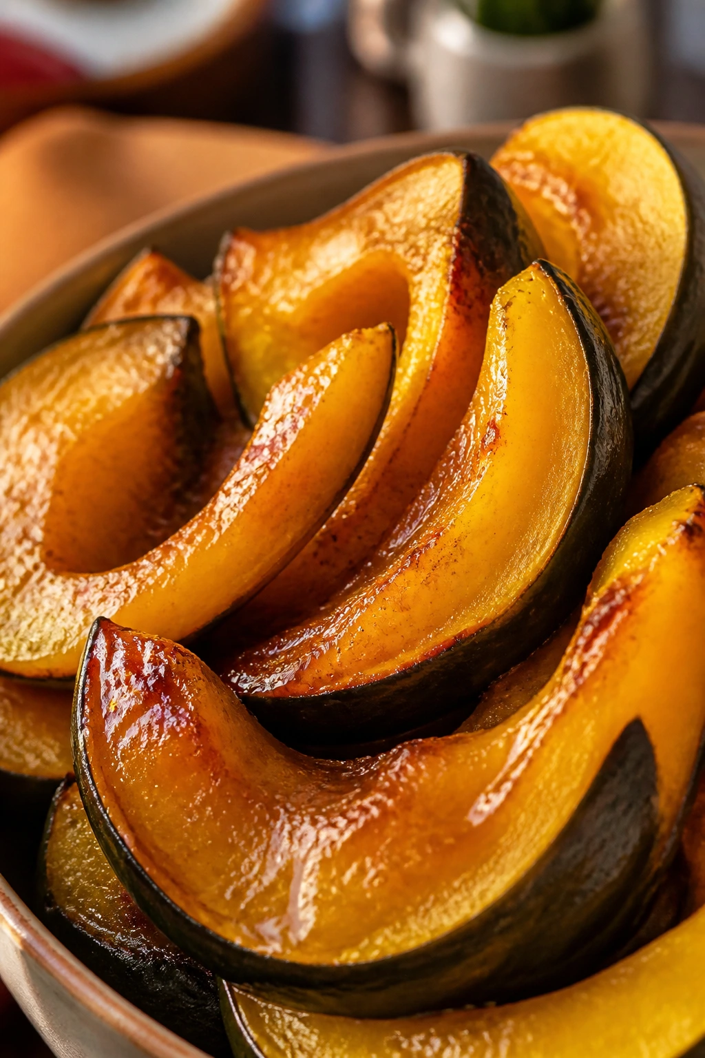 Glazed acorn squash wedges with honey and butter.