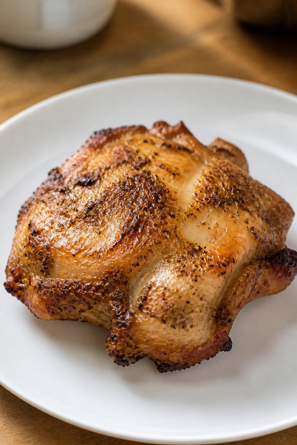 Marinated chicken thigh with yogurt-lemon coating on plate