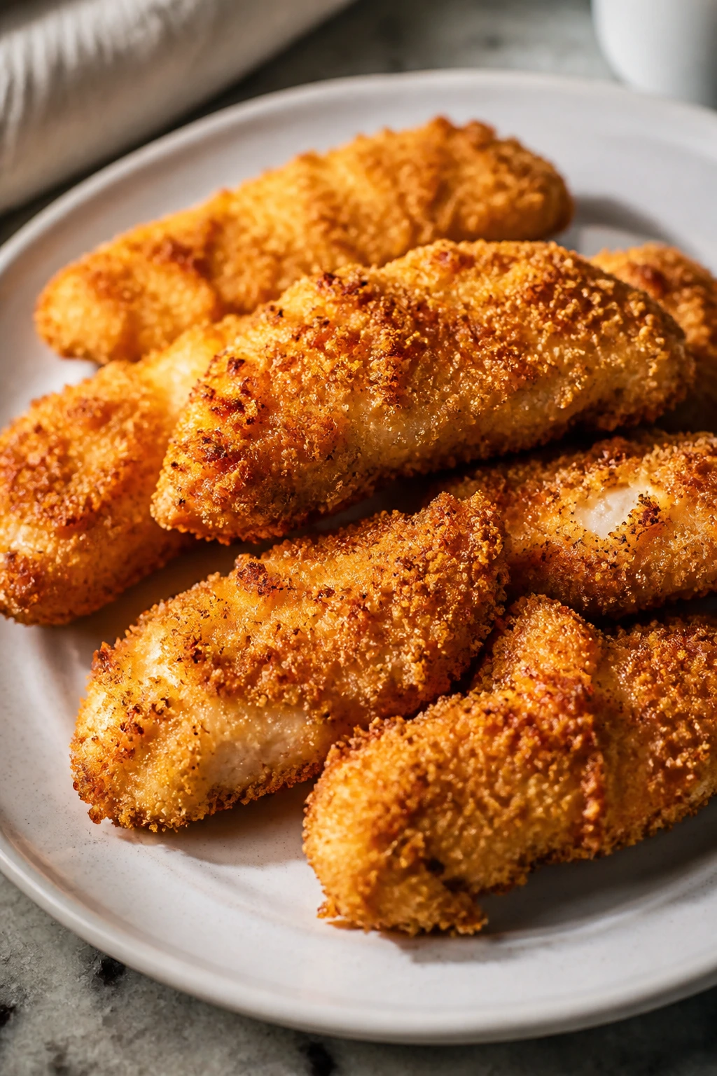Crispy air fryer chicken tenders on a plate