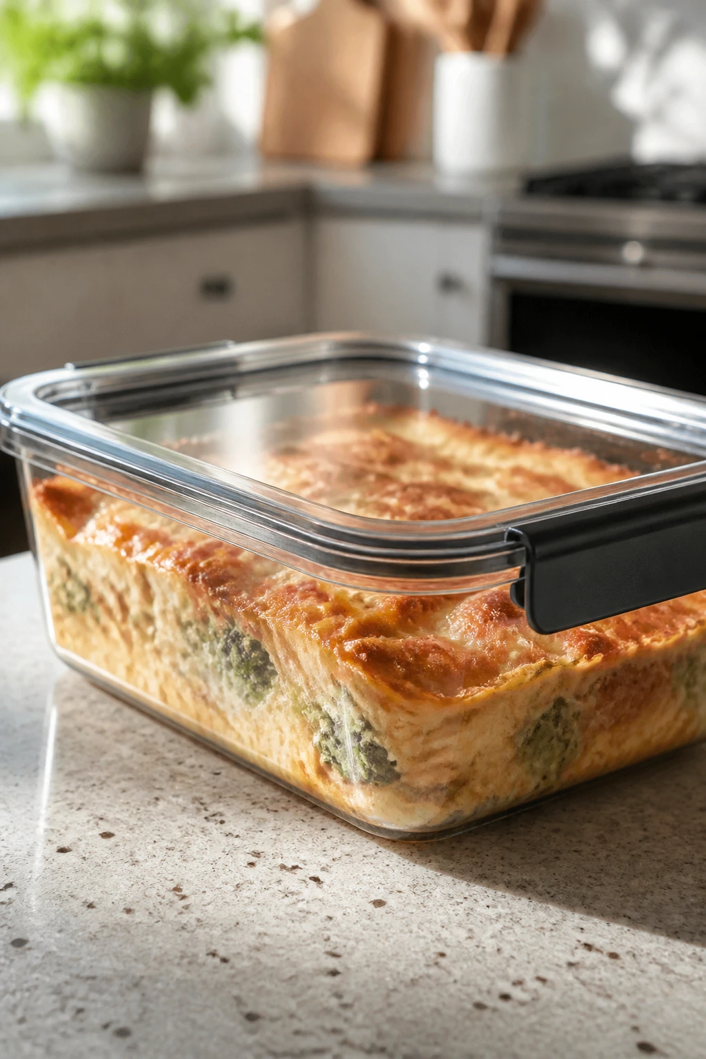 Clear glass airtight container with casserole for storage