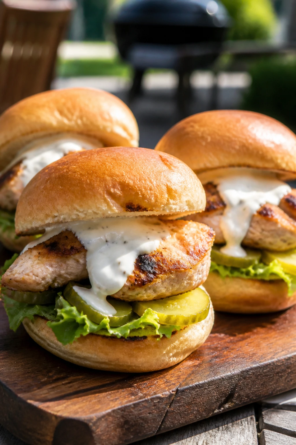 Chicken slider with Alabama white sauce and pickles