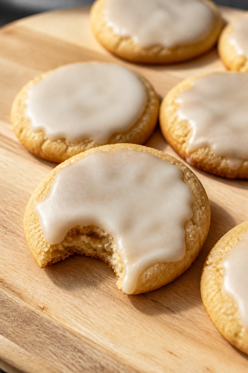Almond flour sugar cookies with vanilla glaze close-up
