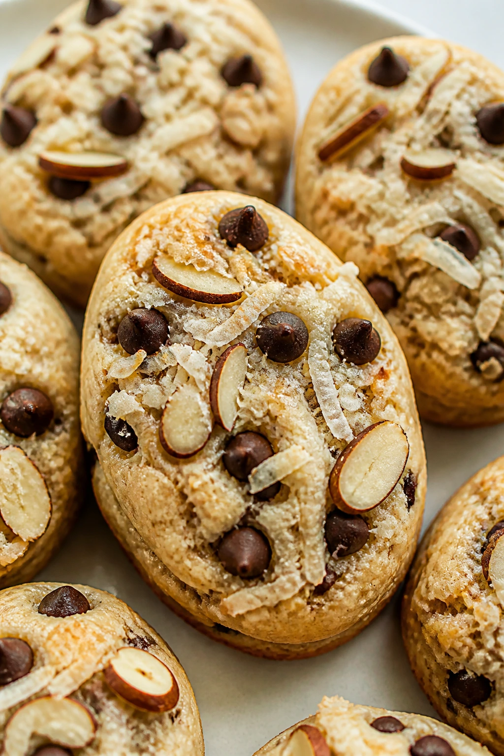 Close-up of Almond Joy Easter Cookies with coconut and almonds