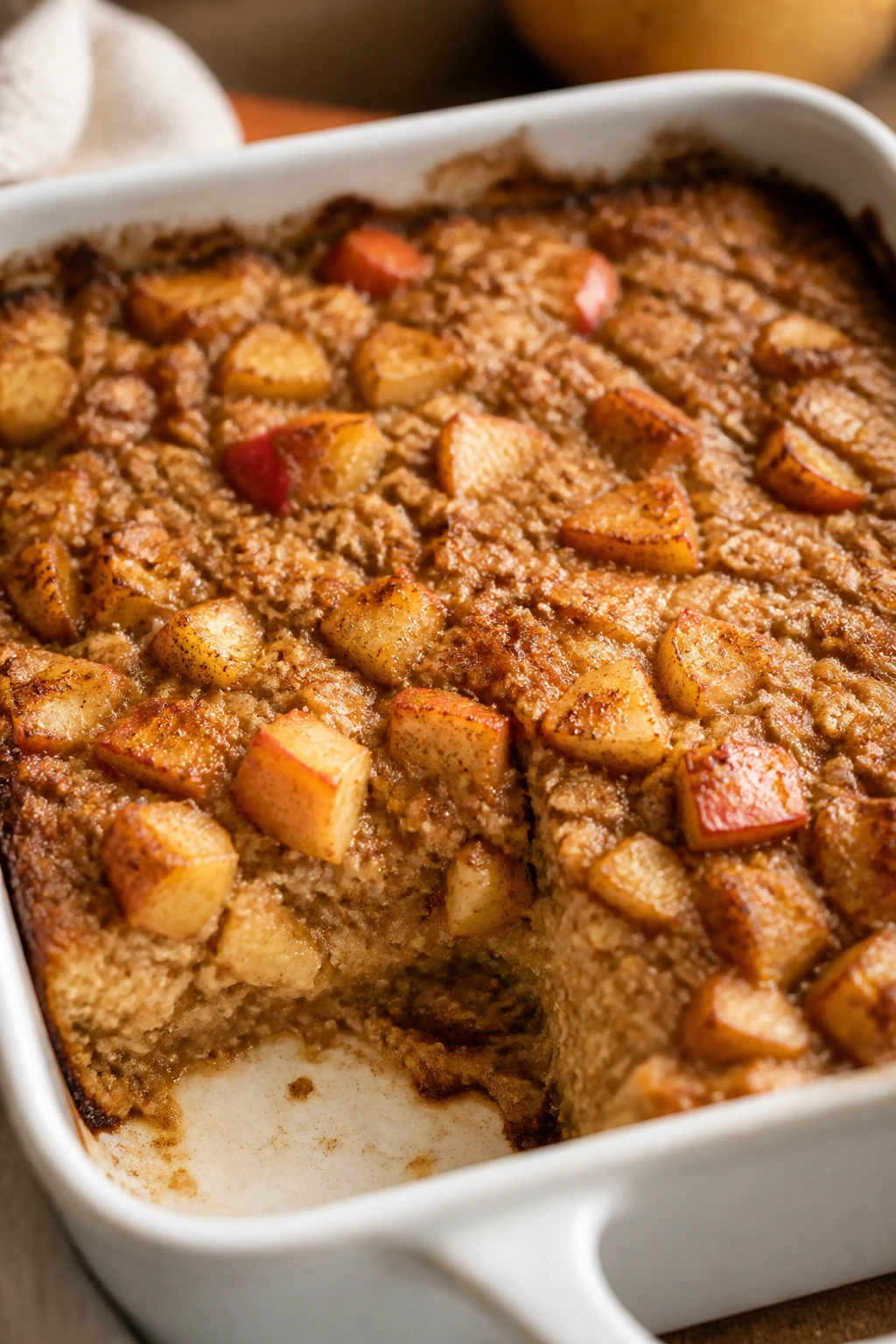 Baked oatmeal squares with apple pieces