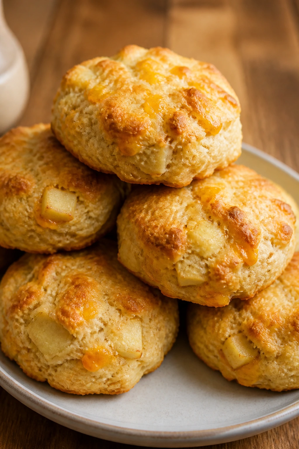 Apple cheddar breakfast biscuits on a plate