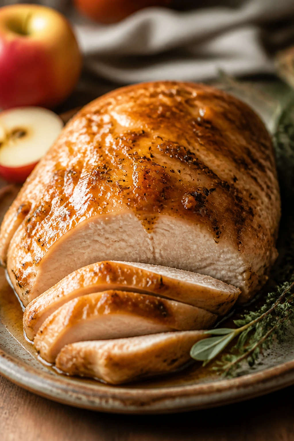 Apple-cider glazed turkey breast on a plate