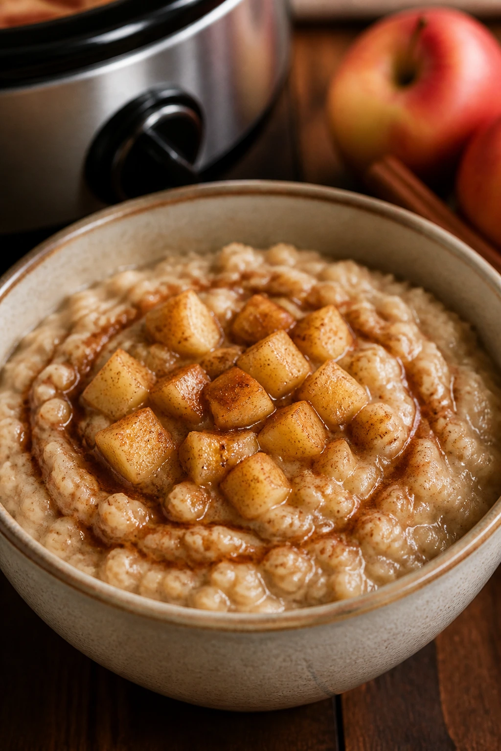 Creamy apple cinnamon oatmeal in a bowl