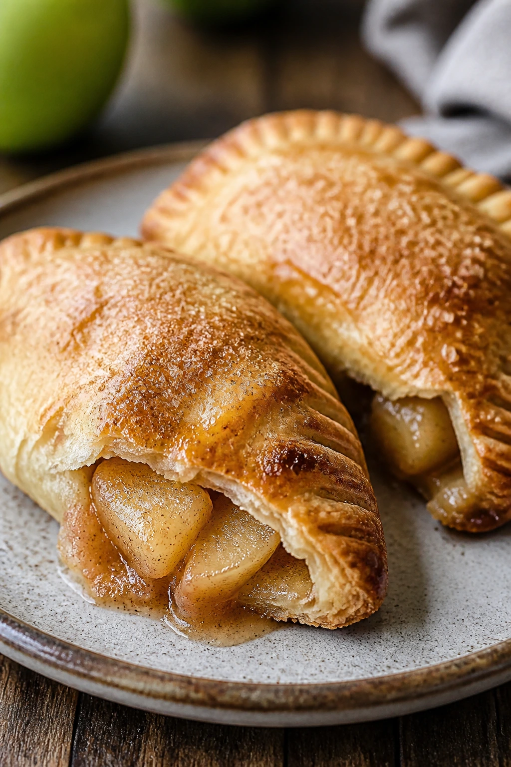 Close-up of cinnamon apple hand pies on a plate