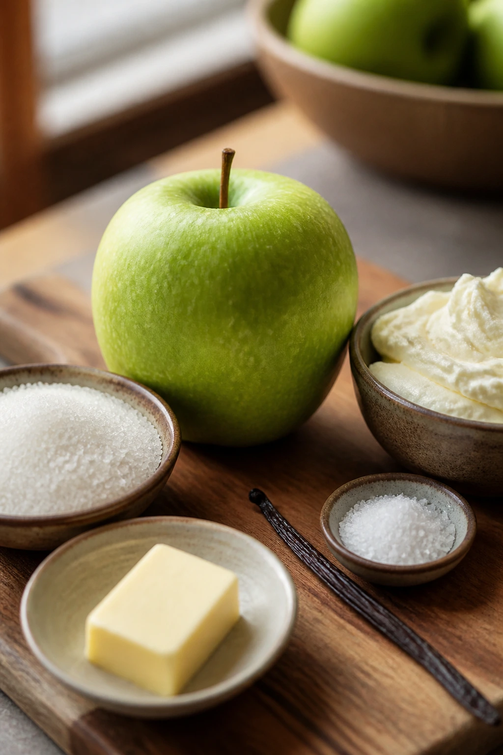 Apple with surrounding ingredients illustrating their roles in candy apples and frosting