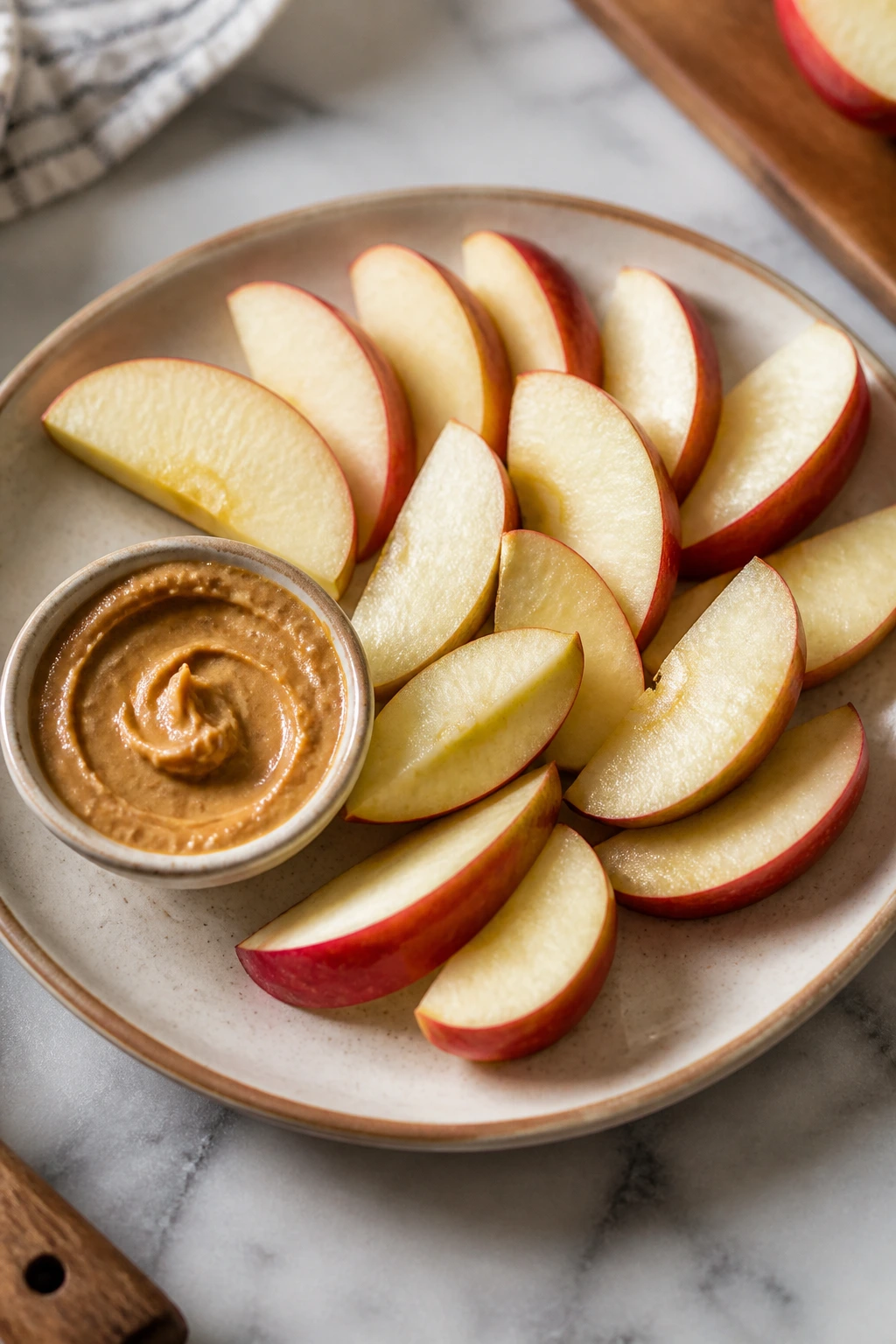 Apple slices with peanut butter snack plate