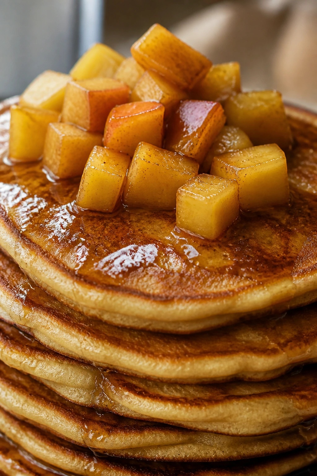 Close-up of apple vin santo pancakes with diced apples