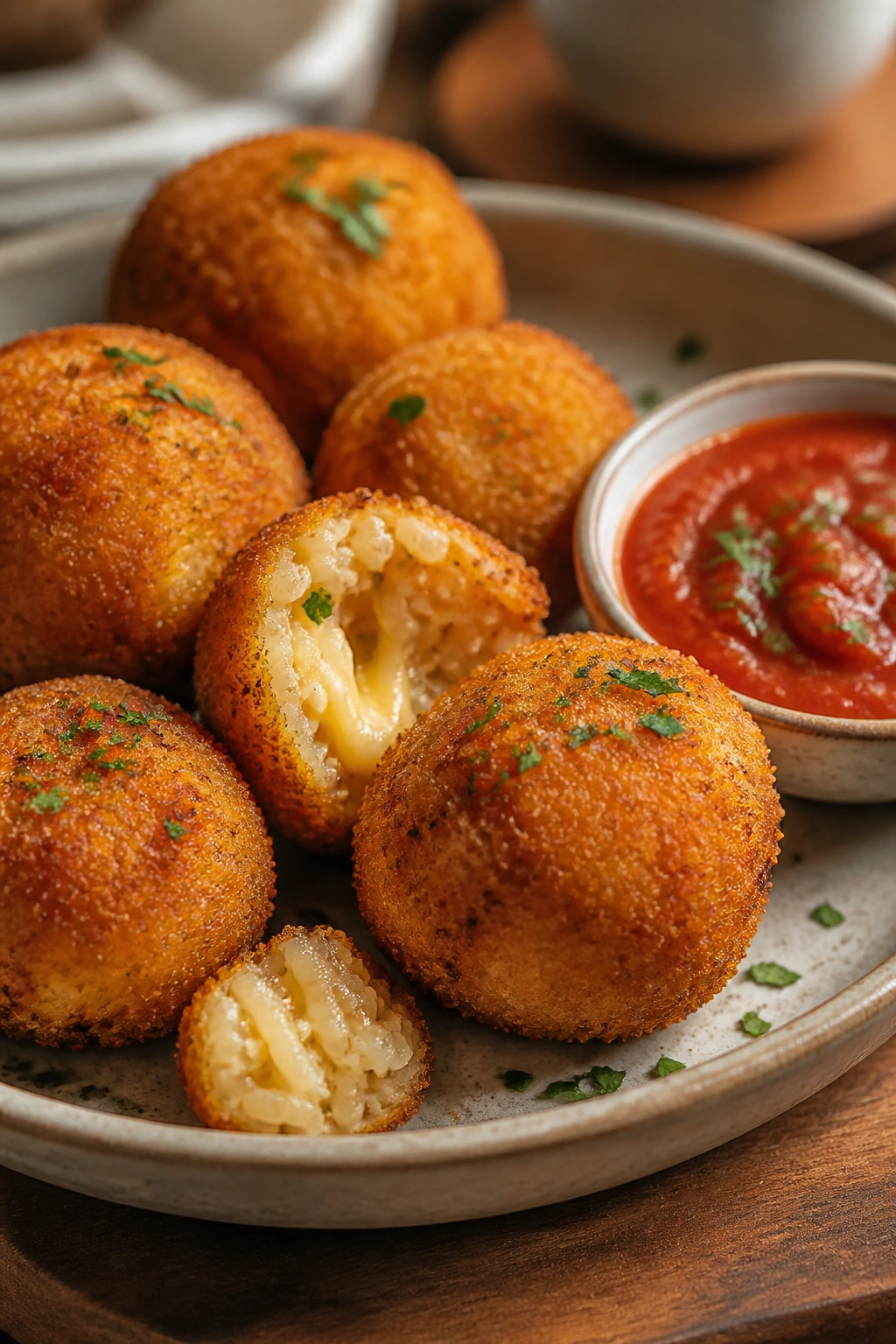 Crispy arancini bites with marinara sauce