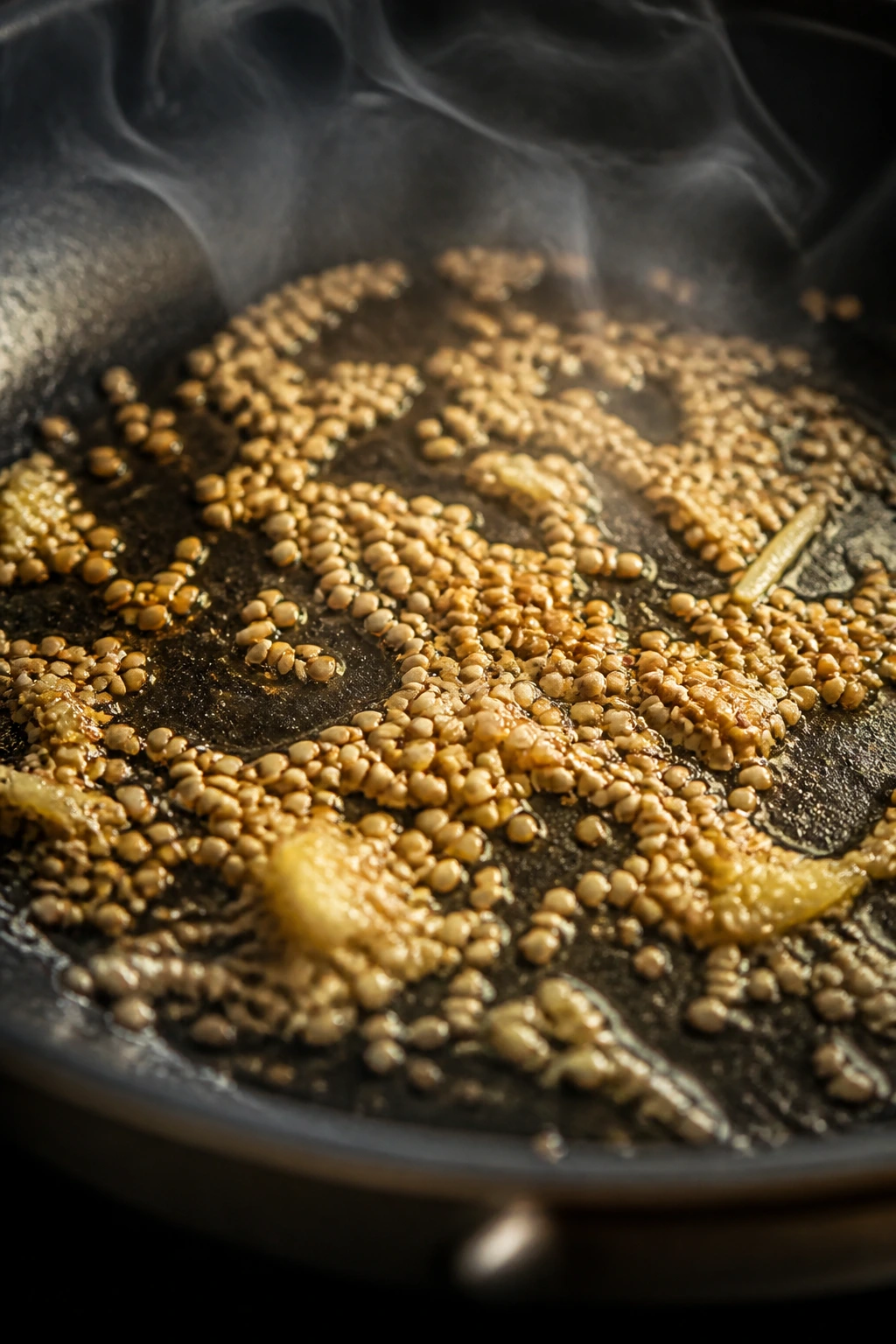 Aromas rising from a pan with toasted sesame and ginger
