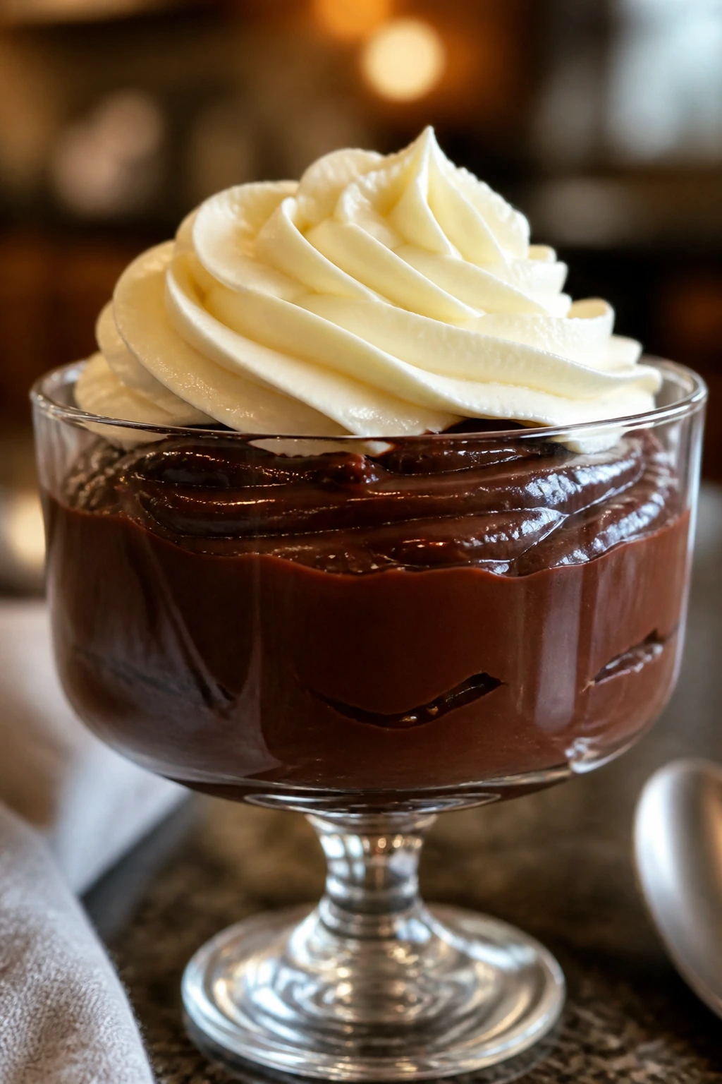 Rich chocolate avocado pudding with cream cheese frosting in a dessert cup