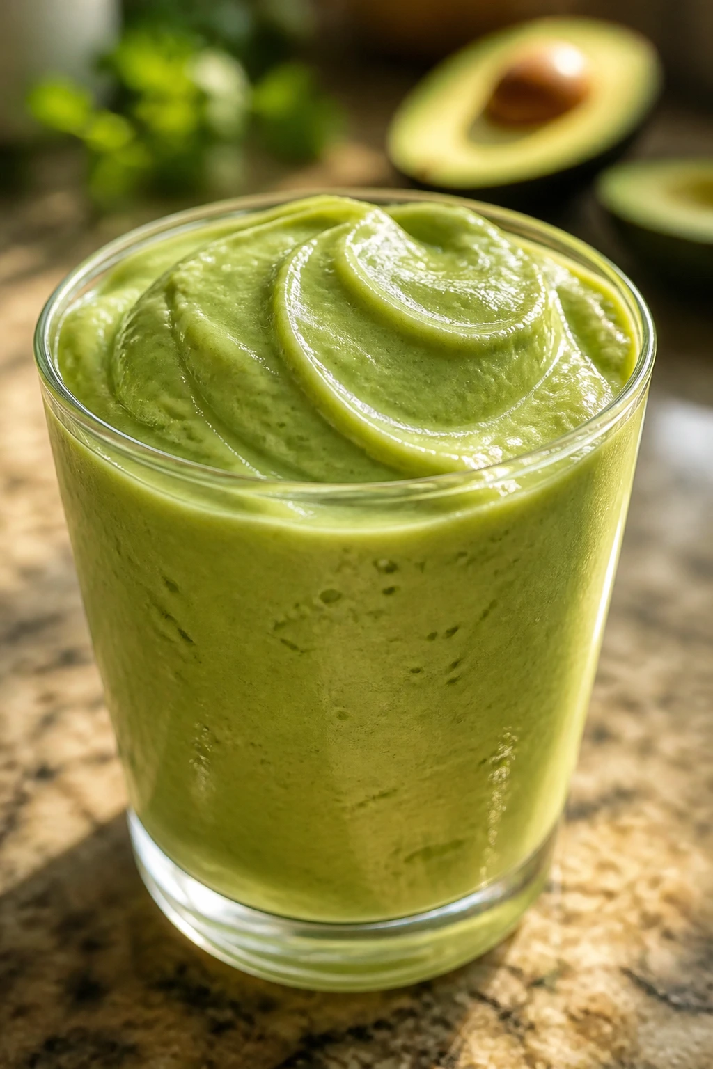 Creamy avocado cloud smoothie in glass