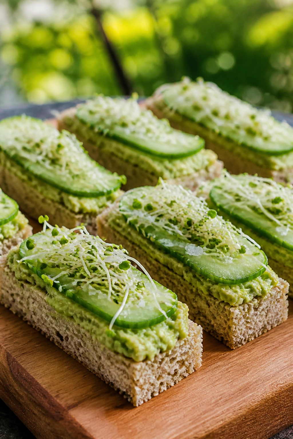 Avocado sprouts lemon-salt finger sandwiches on bread