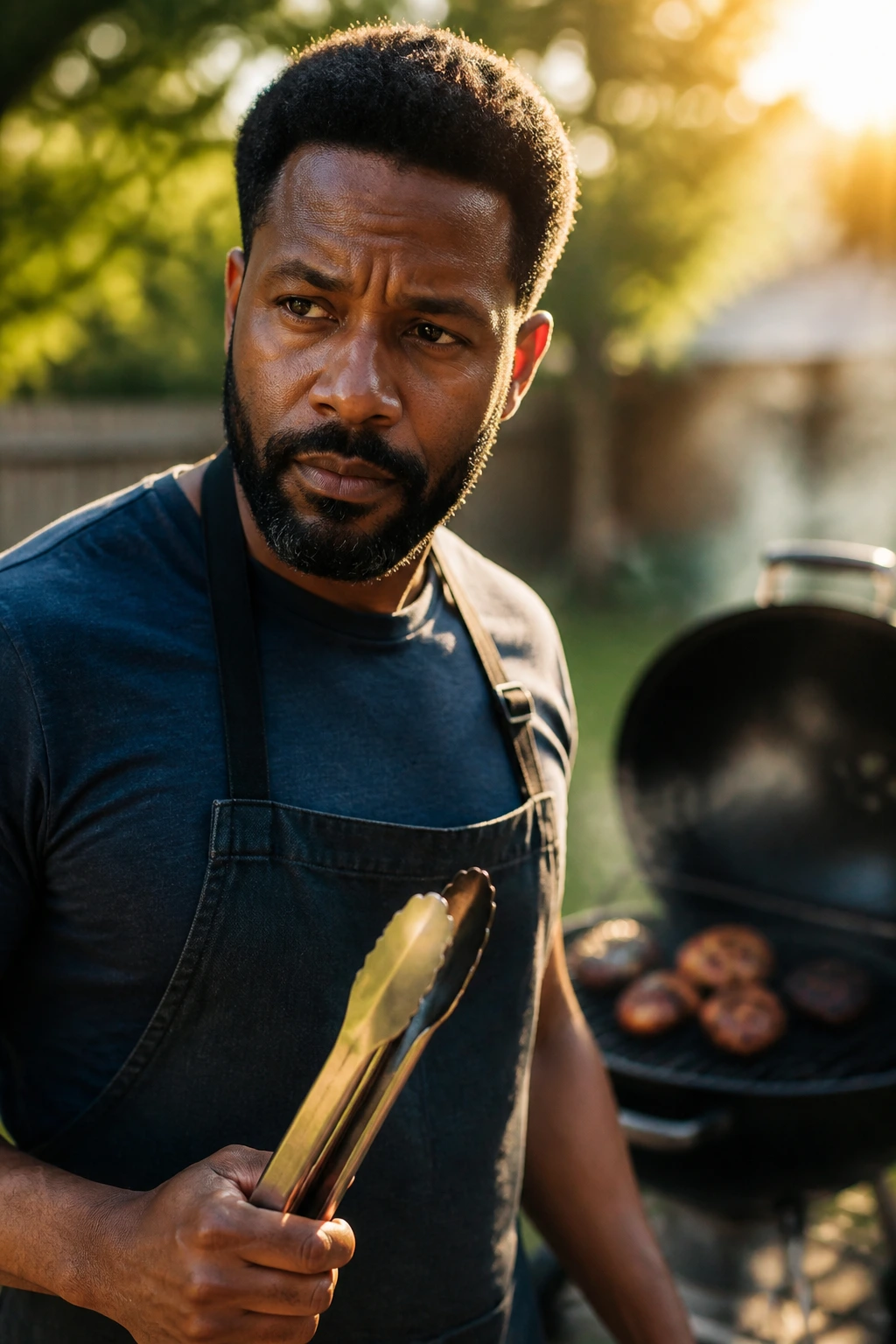 Portrait of backyard cook contemplating the first flip by the grill