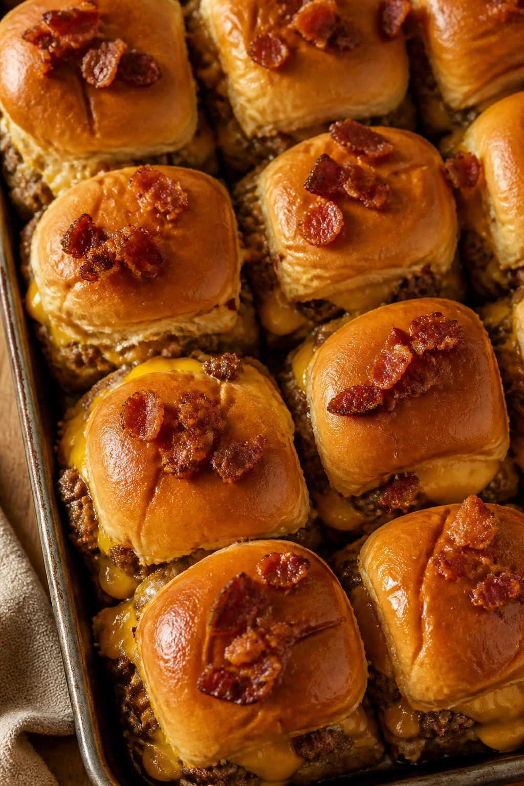 Bacon cheddar sliders with crisp bacon and melted cheese