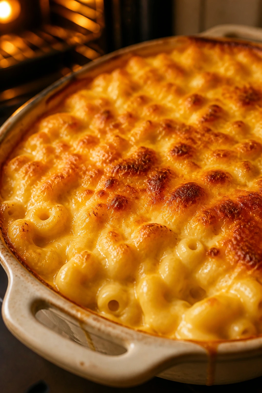 Creamy baked mac and cheese with golden crust