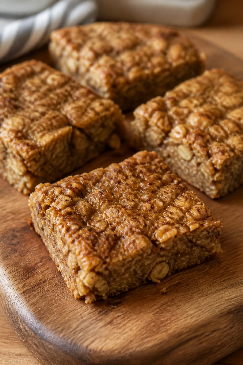 Oatmeal squares on cutting board