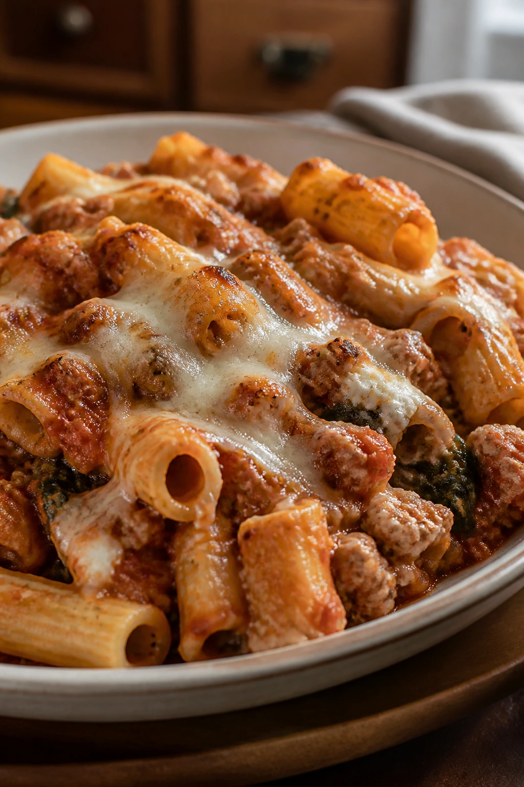 Close-up of Baked Ziti with Lean Turkey on a plate