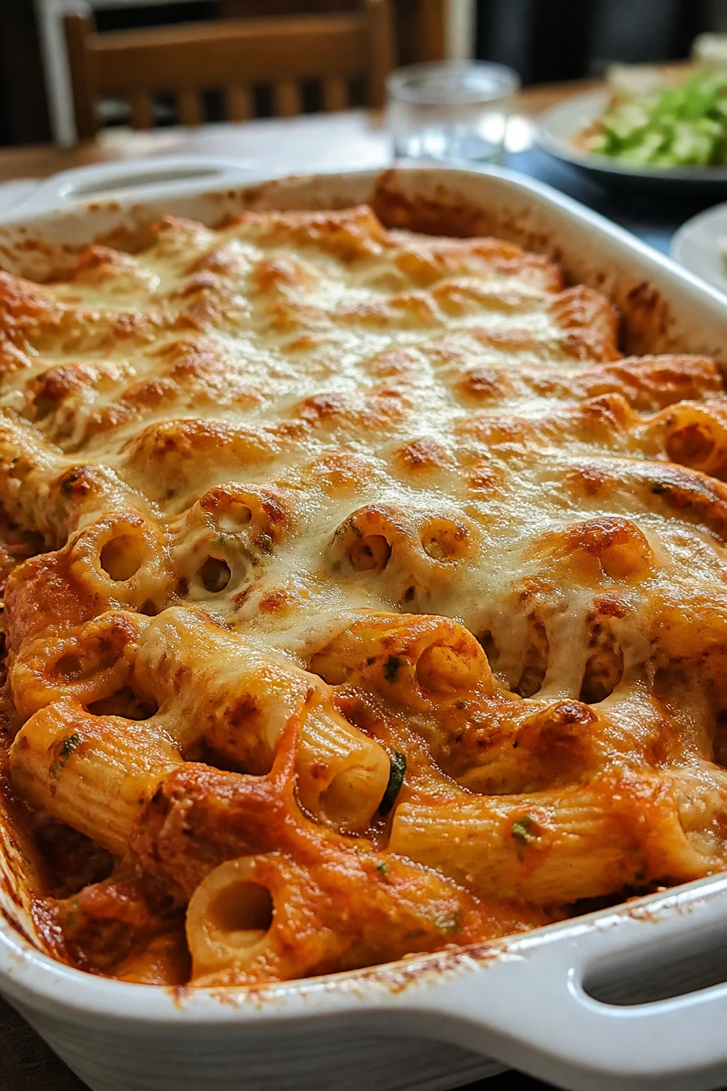 Baked ziti with hidden zucchini and carrot in a cheesy bake