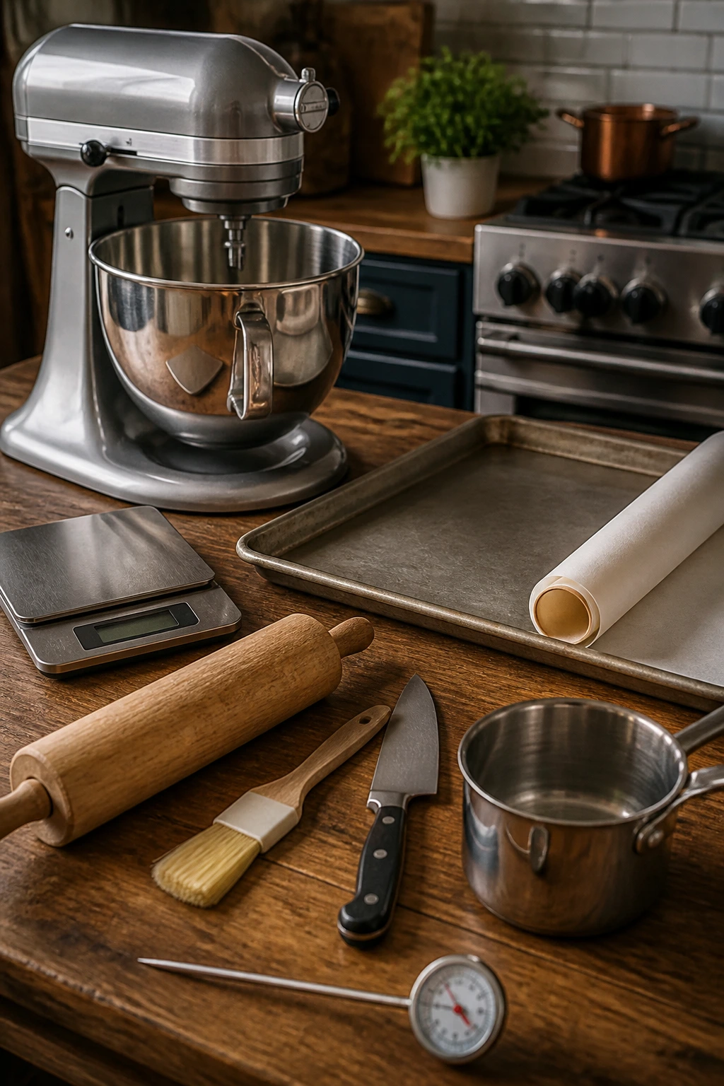Essentials for baking calzone arranged on counter