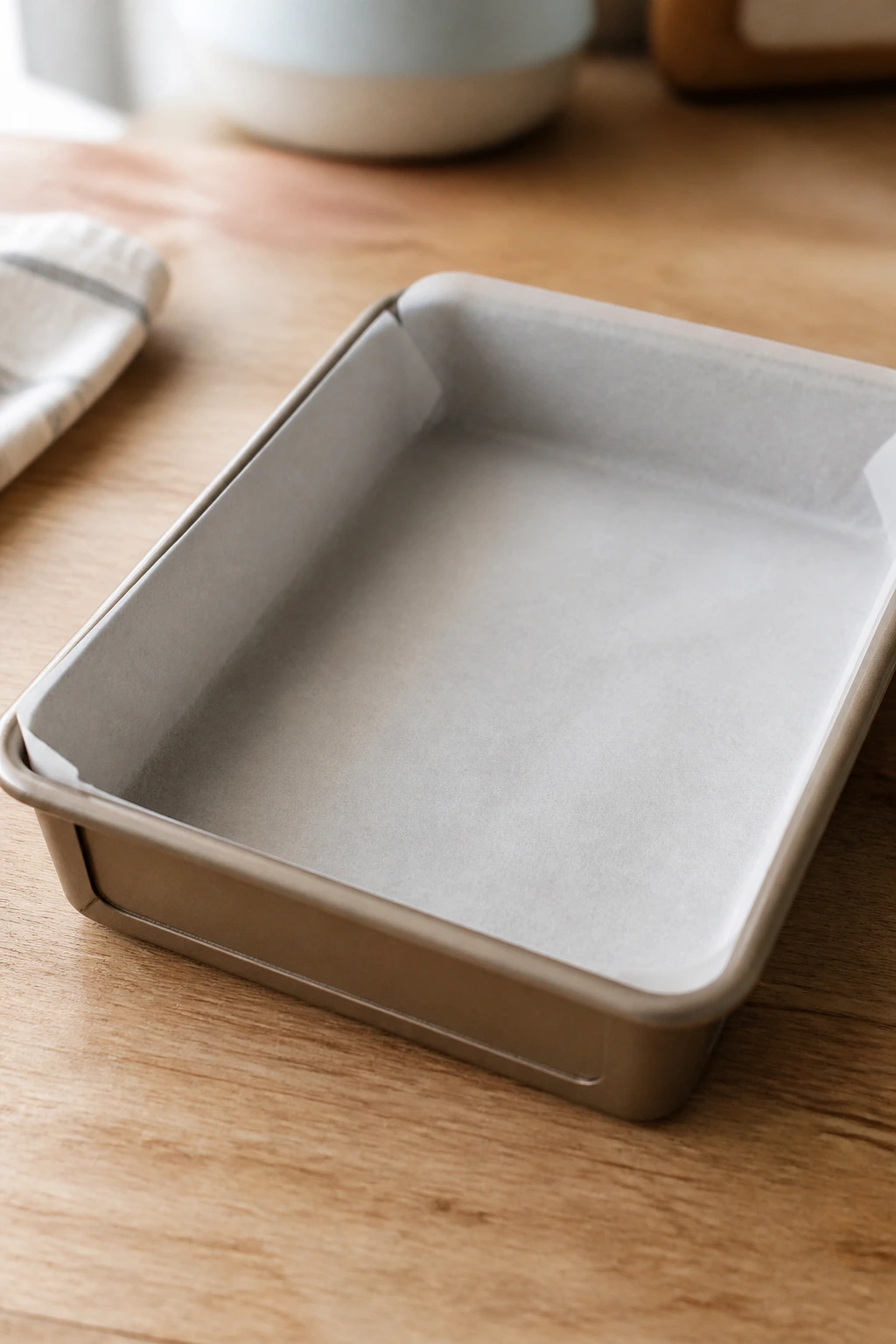 9x13 baking pan with parchment ready for bars.