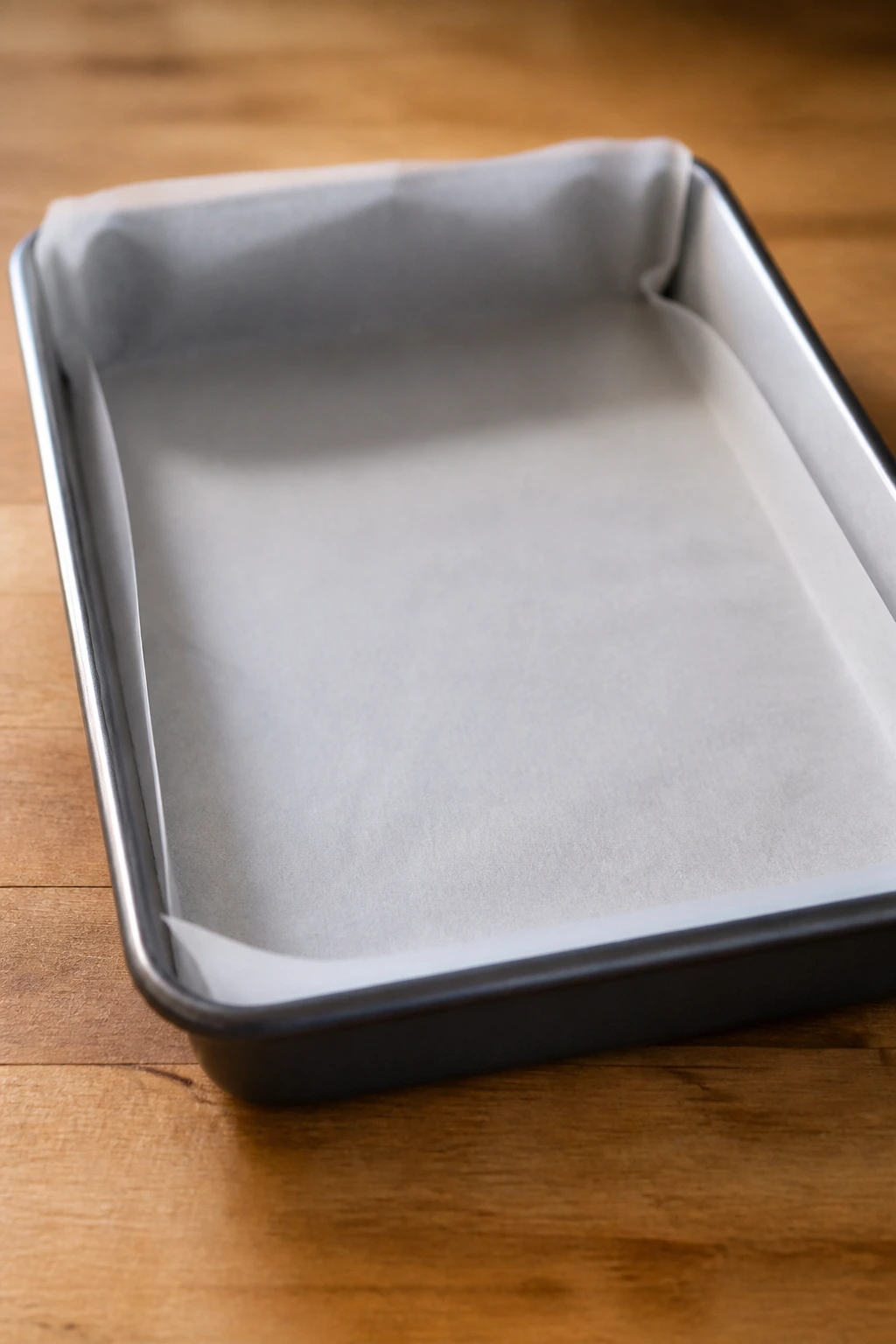 9x13 metal baking pan lined with parchment