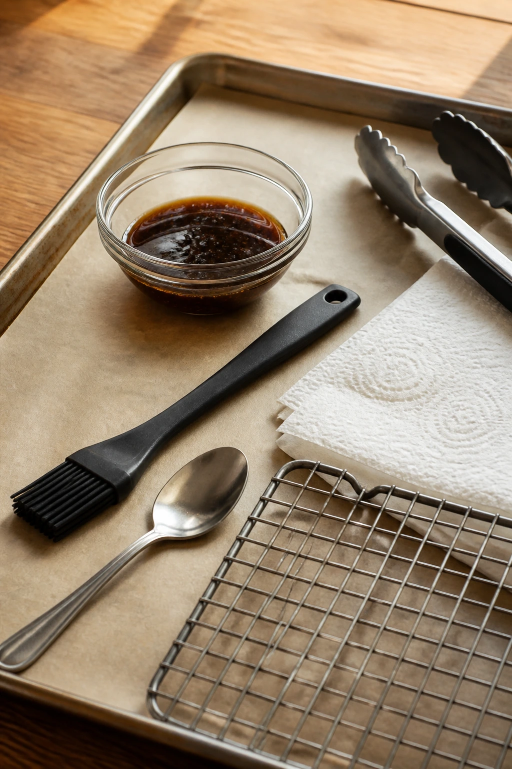 Rimmed baking sheet with parchment for glaze