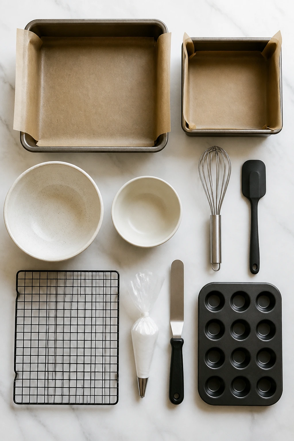 Top-down view of baking toolkit for bat brownie trays