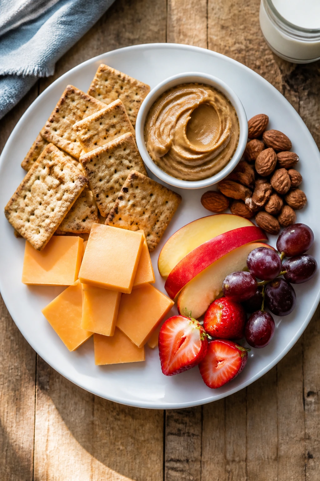 Balanced snack plate showing protein, carbs, and fats for after-school snack